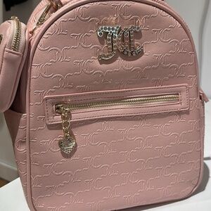 Juicy Couture Pink PU Leather Backpack | Monogram, Rhinestone Logo, Heart C